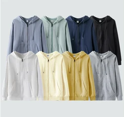 Full Zipper High Cotton Heavy Frency Terry  Fashion Autumn Winter Casual Thick Men Top Solid Color Hoodies Sweatshirt Pullover