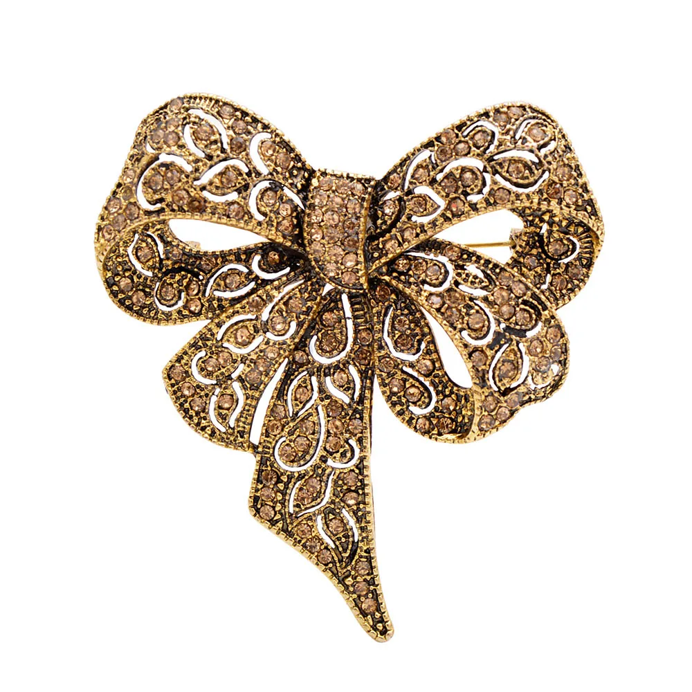 women rhinestone studded bow brooch, fashionable clothing accessories pins jewelry