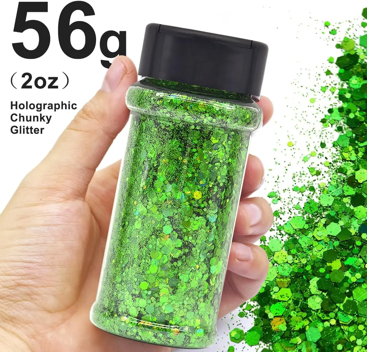 Silberner holografischer Nagelglitzer – 2 Unzen Glitzermischung, grober Glitzer, große Farben im Shaker, Nagelglitzerdekoration – Detail 10