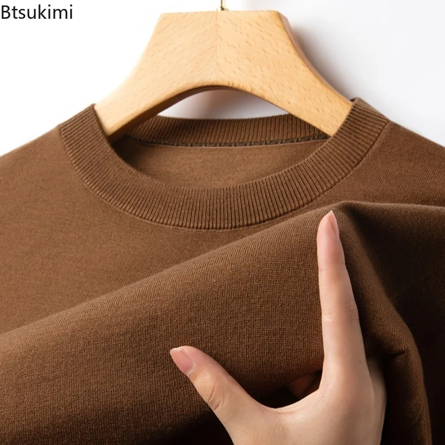 

Men's Autumn Jumper Fleece Thickened Sweater New Style Korean Knitwear O-Neck Solid Color Cold Blouse Bottom Shirt Male Clothing