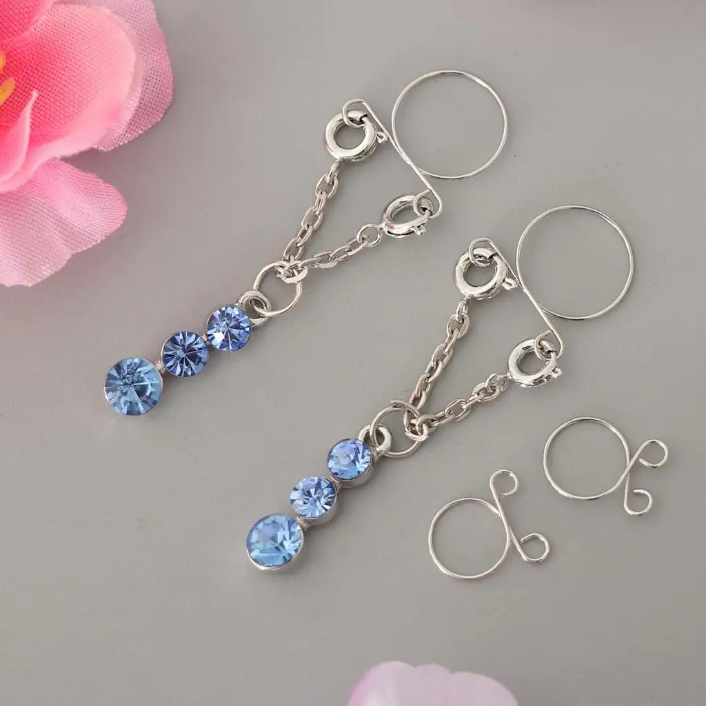 1 Pair Women Crystal Rhinestone Dangle Stainless Steel   Rings