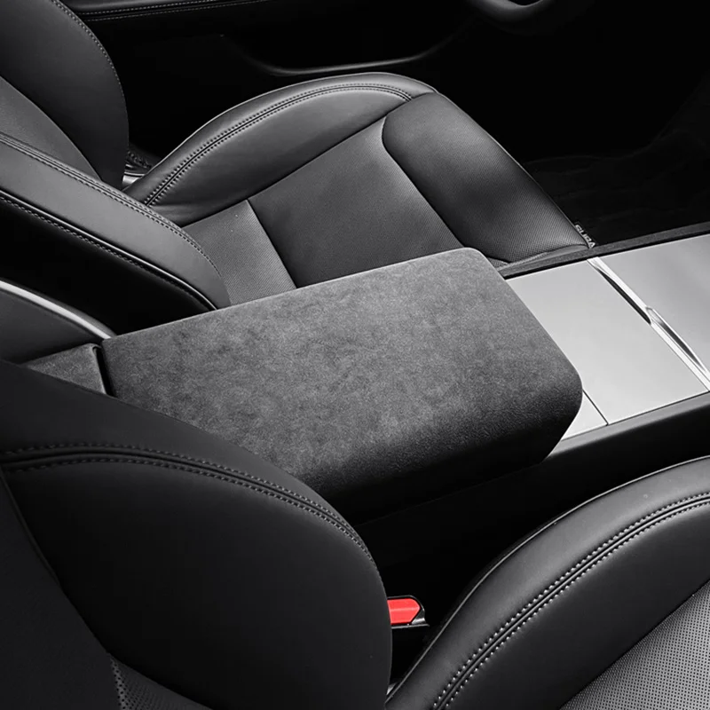 

For Tesla Model Y Juniper Launch 2025, A lcantara Car Central Control Armrest Box Panel Decorative Cover Handrail Accessories