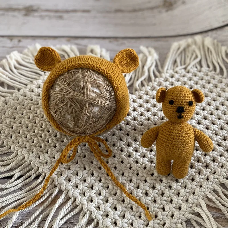 Newborn bear doll photo props accessories hand-knitted hat baby photo studio modeling props