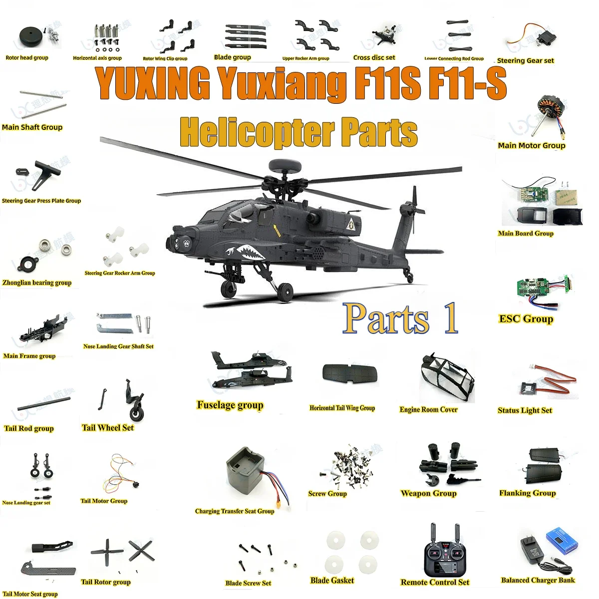 YUXING Yuxiang F11S F11-S RC Like Real Helicopter Parts Propeller Fuselage Motor ESC Landing Gear Tail Boom Weapon Pylon Flanks