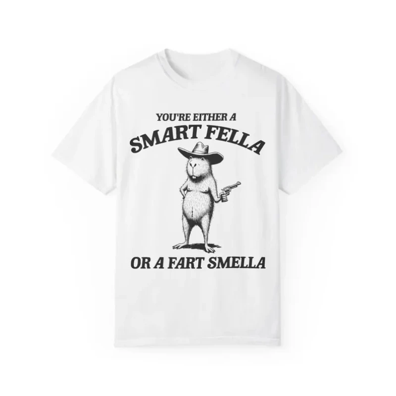 Men White T-Shirt Funny Capybara Meme Quote Smart Fella Printed Graphic Tee Soft Top for Streetwear Summer Casual Wear