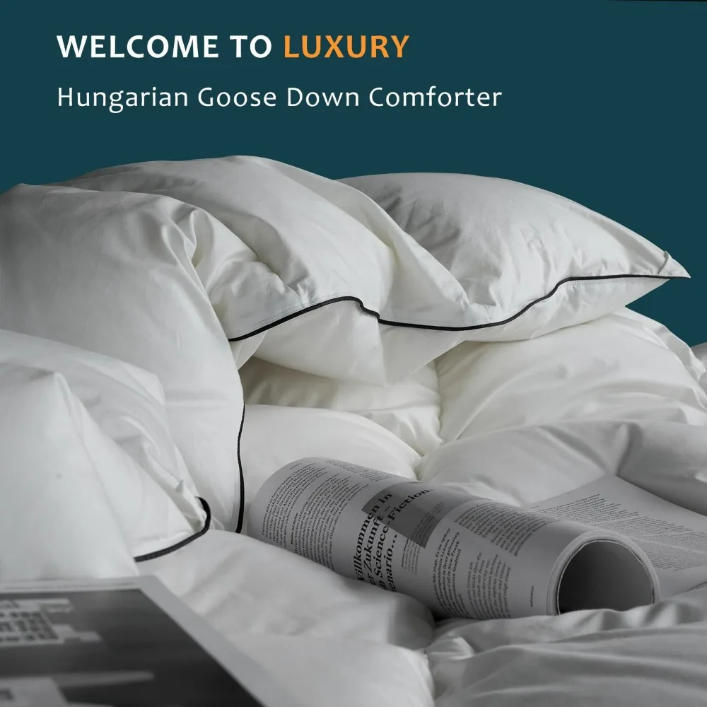 Hungarian Goose Down Comforter Oversized King Size - All Seasons Duvet Insert - Lightweight & Fluffy, Medium Warmth - White