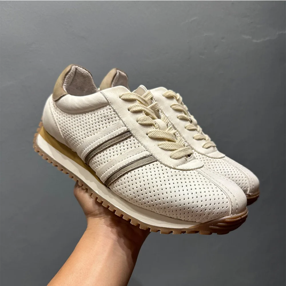 

QHCCID Horsehide Leather Men Sneakers Breathable Soft Sole Comfortable Sports Casual Shoes for Men Jogging Sport Shoes