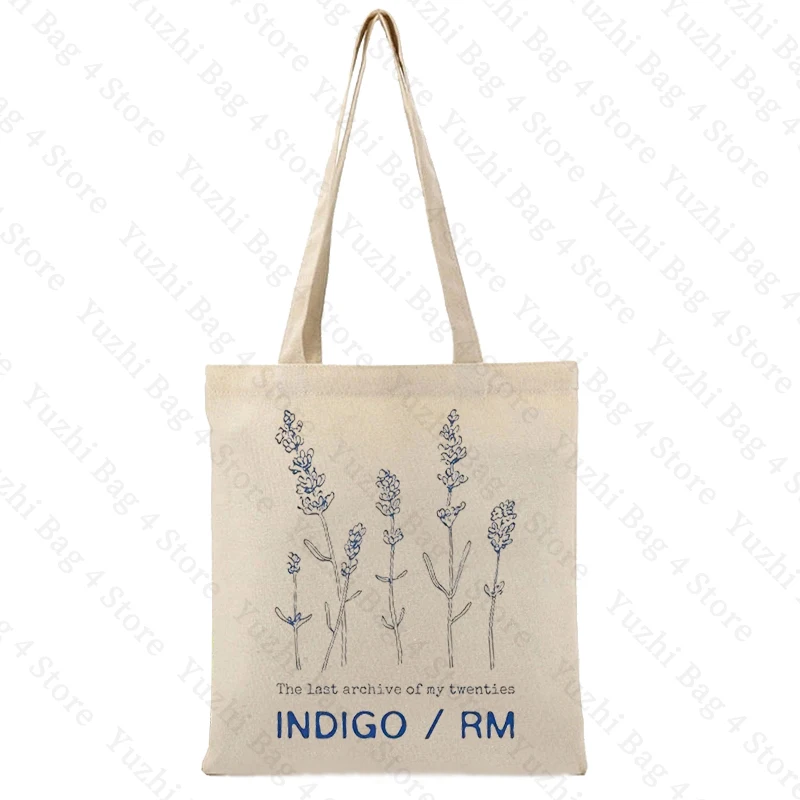 Indigo RM Pattern Tote Bag Fashion Music Album Canvas Shopping Bags Kpop Fan Gift Shoulder Bags Kim Namjoon Bags Kpop Flower Bag