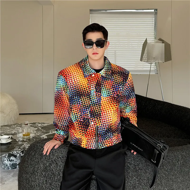 Autumn Chic Men's Fancy Jacket Coat Colorfull Party Stage Singer Show Hip Hop Creative Clothes