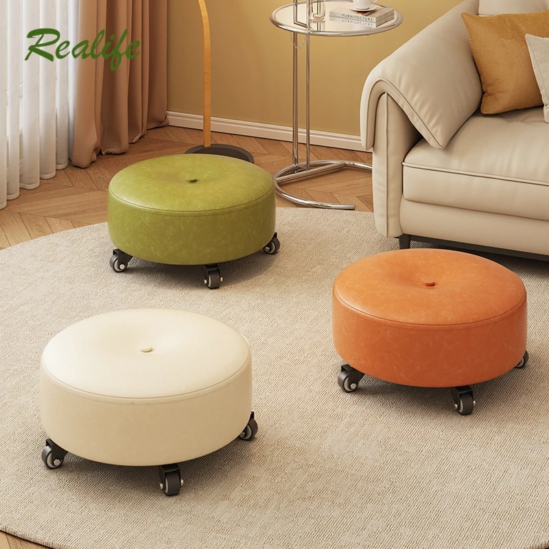 

Realife Small Stool Home Shoe Changing Stool Universal Wheel Small Round Stool Coffee Table Stool Pulley Low Stool Living Room