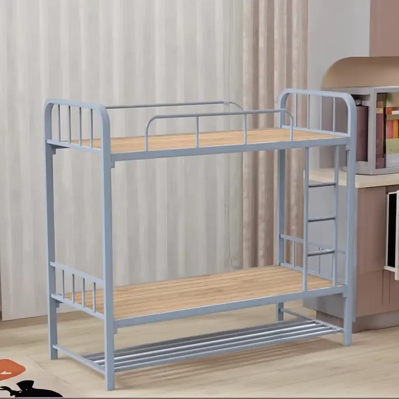 Metal Bunk Bed Light Gray With Ladder Custom Dormitory School Hospital Apartment Space Saving Double Beds