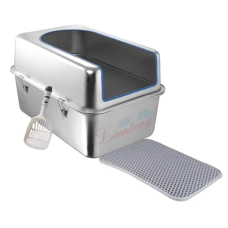 LianTong XL Large Automatic Cat Toilet Semi-Enclosed Stainless Steel with High Odor Control High Absorption Removable Cover