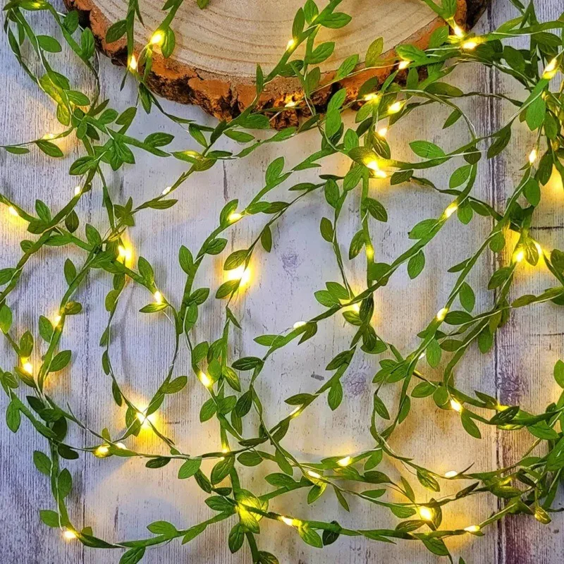 1pc Warm Light 2-5m Simulated Green Leaf Decorative String Lights Birthday Parties Ramadan Holiday Decorative String Lights