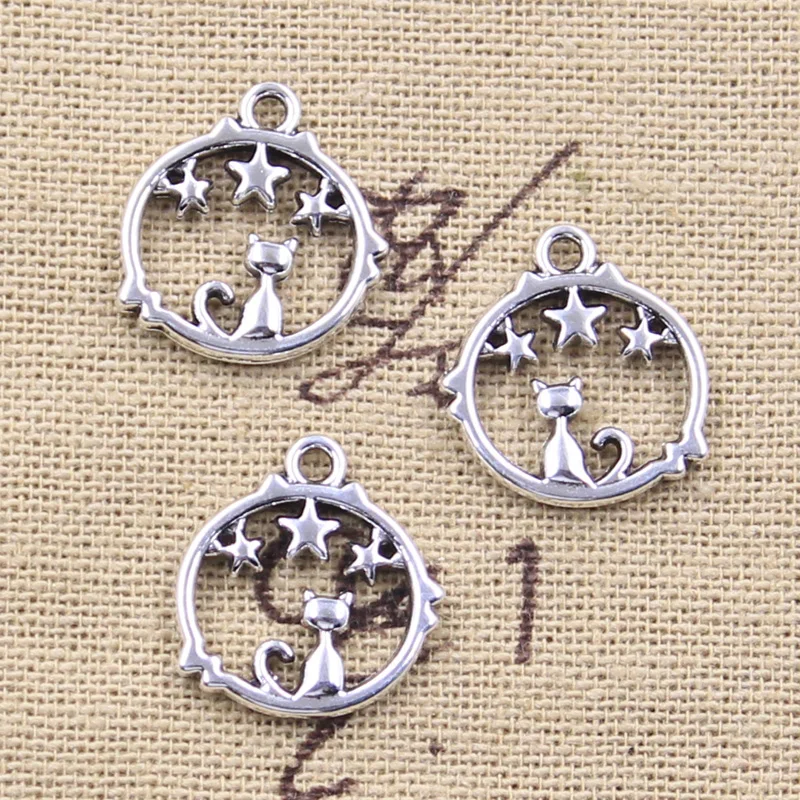 20pcs Charms Star Cat 18x16mm Antique Silver Color Pendants DIY Crafts Making Findings Handmade Tibetan Jewelry