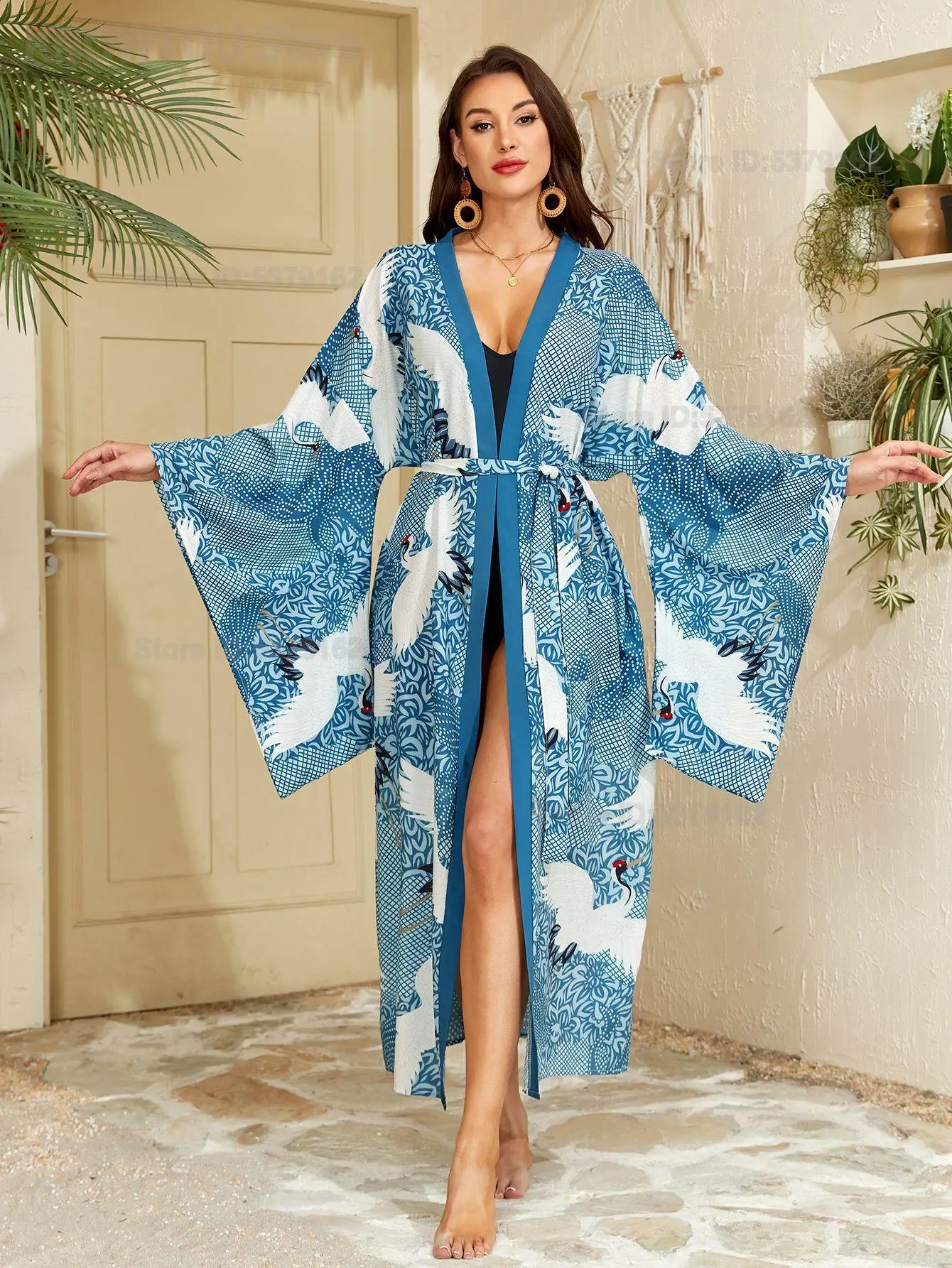 Women European American Loose Kimono Sexy Bath Robe Beach Sun Protection Cardigan Vacation Bikini Outer Wrap for Swimming Pool