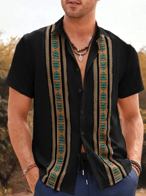 Men's 2025 New Summer Fashion Trend Hawaiian Short-sleeved Lapel Button Shirt 3D Digital Print Vacation Beach Men's Shirt