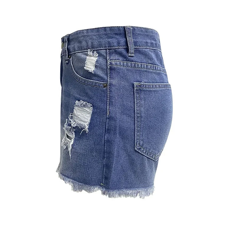 Women Tassel Trouser Legs Denim Shorts Fashion Broken Holes Daily Casual Three Quarter Pants Female Trend Streetwear Mini Jeans