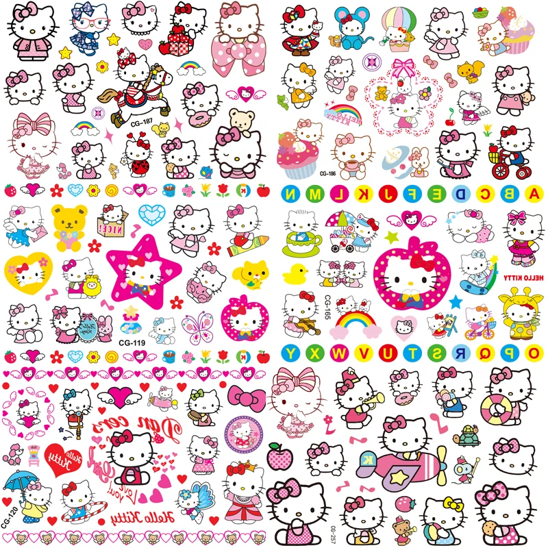 New Hello Kitty Cartoon Sticker Children\'s Water Transfer Sticker Laptop Skin Sticker Toy for Girl Cute Tattoo Sticker Pack