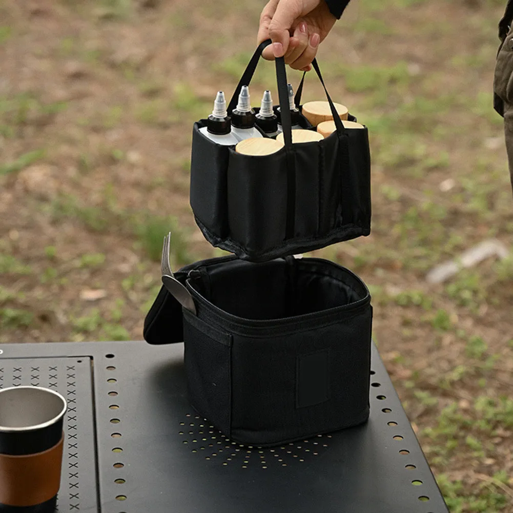 Storage Bag With Condiment Bottle Seasoning Dispenser Portable Spice Organizer Kit For Camping Picnic Outdoor Kitchen Supplies