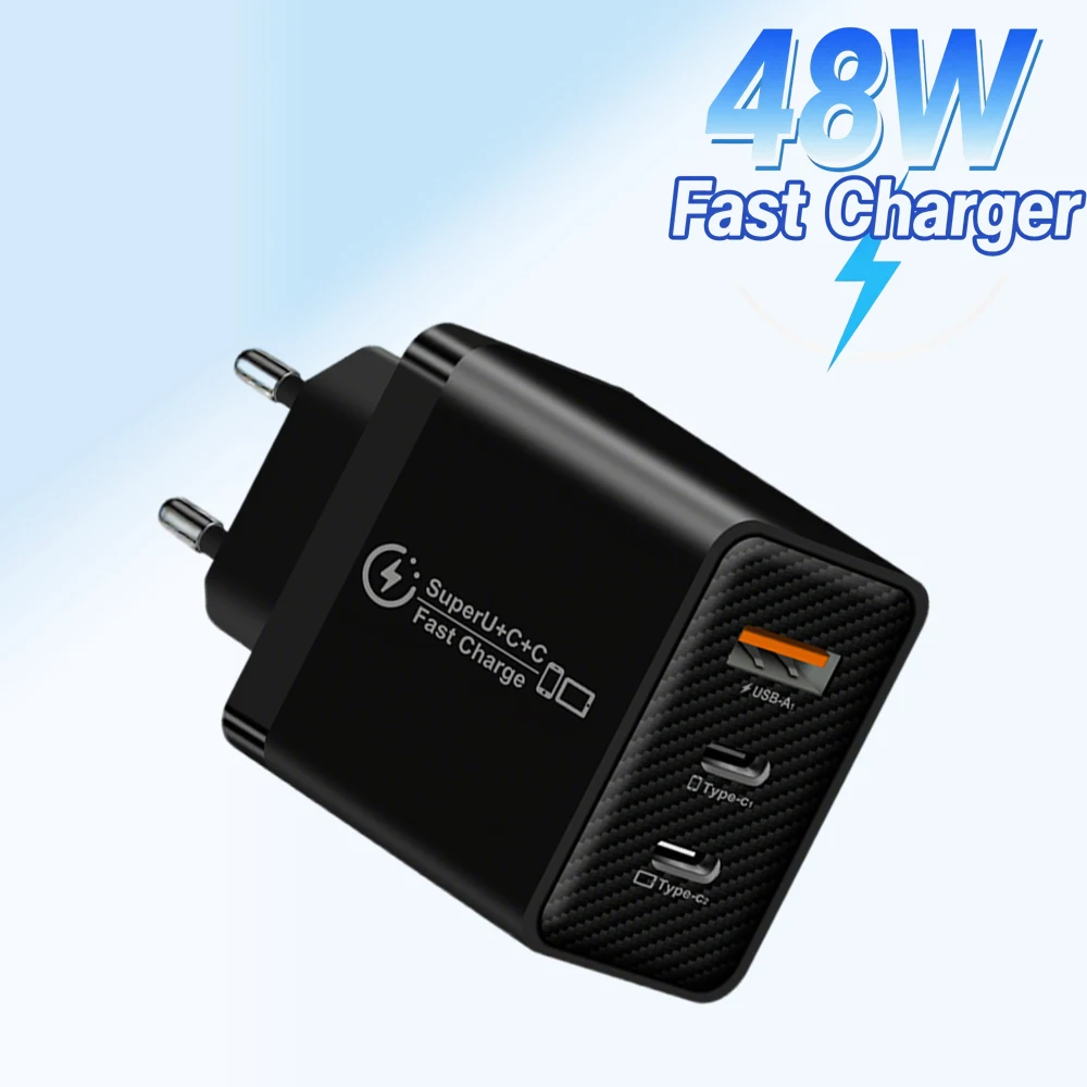 

48W USB Charger QC 3.0 Type C PD Fast Charge For Xiaomi iPhone 13 12 Samsung Mobile Phone EU/US/UK Wall Plug Charging