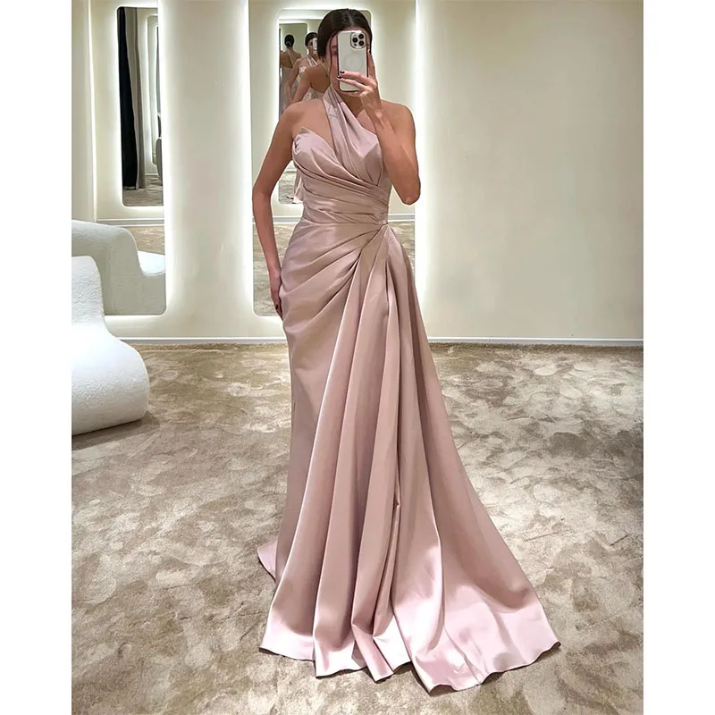 

Sexy Pink Evening Dresses One Shoulder Party Prom Pleats Formal Long Dress For Red Carpet Special Occasions