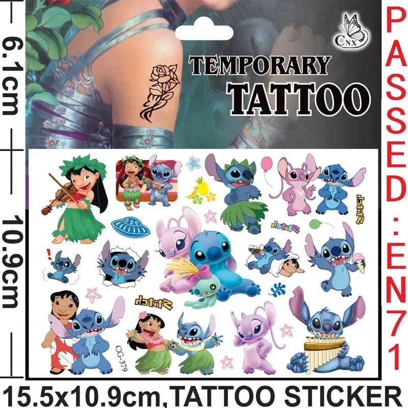 Disney Stitch Tattoo Stickers bambini tatuaggi finti temporanei su braccia e gambe per il viso regali per bambini festa per bambini giocattolo di