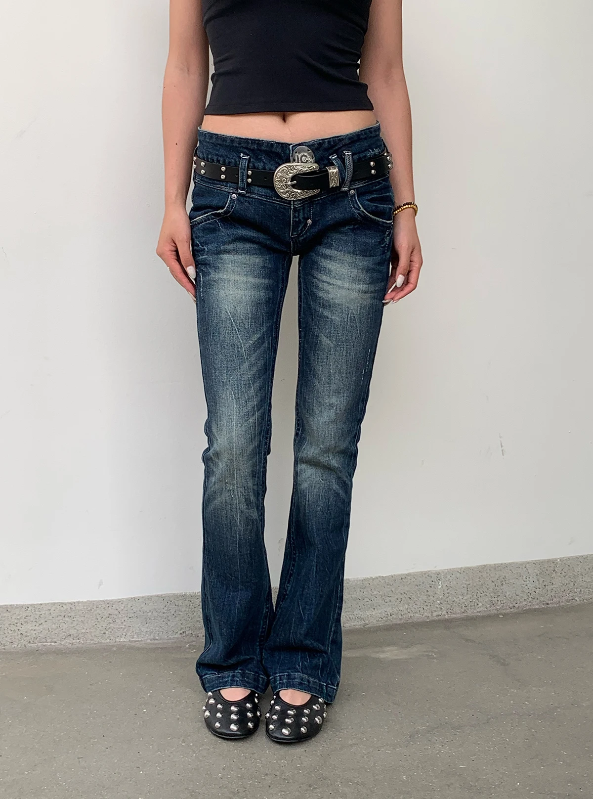 

ICVIBE Vintage Skinny Jeans Elastic Straight Leg Design Large Button Wide Waist Cotton Denim Ladies Faion Fall Season