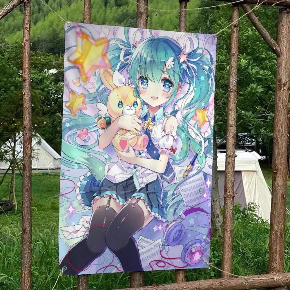 أنيمي H-Hatsunes-M-Miku الفتيات الكرتون العلم الجدار الشنق راية الديكور ديكور المنزل المنزلي