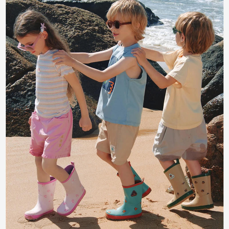 Baby Children's Rain Boots Children's Tube Beach Rain Boots Boys and Girls Waterproof and Non-slip Fruit Pattern Water Shoes.