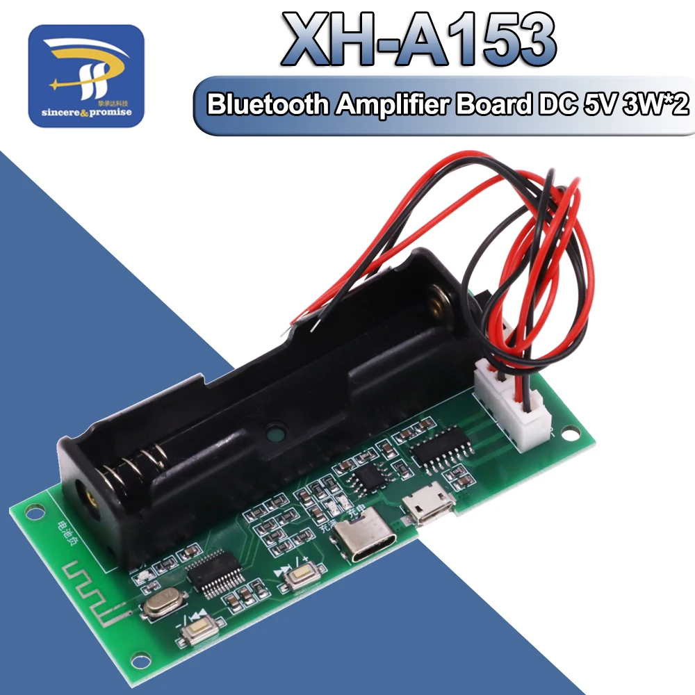 XH-A153 Bluetooth Amplifier Board TYPE-C Micro DC 5V 3W*2 2.0 Channel Audio AMP with 18650 Battery Case For Speakers PAM8403