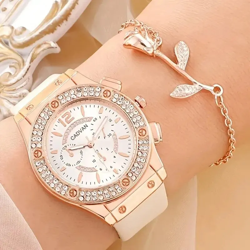 2pcs/set Watches Set Luxury Rhinestone Women Fashion Elegant Wristwatch Quartz Watch