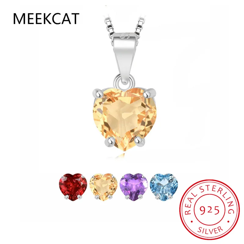 Natural Heart 1.57ct Citrine Sky Blue Topaz Garnet Emerald Pendant Necklace 45CM Chain 925 Sterling Silver Women Birthstone