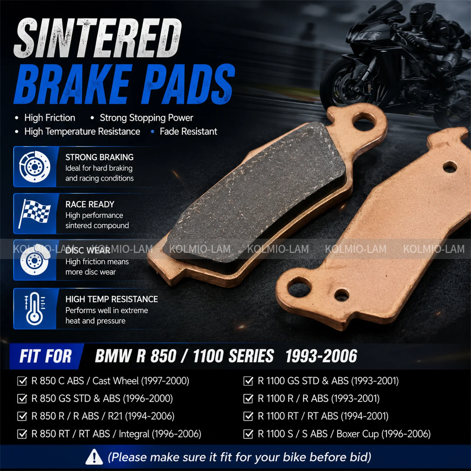 Fit For BMW R850R 850C R1100 GS R1100 RT R1100RS S Motorcycle Rear Brake Pads