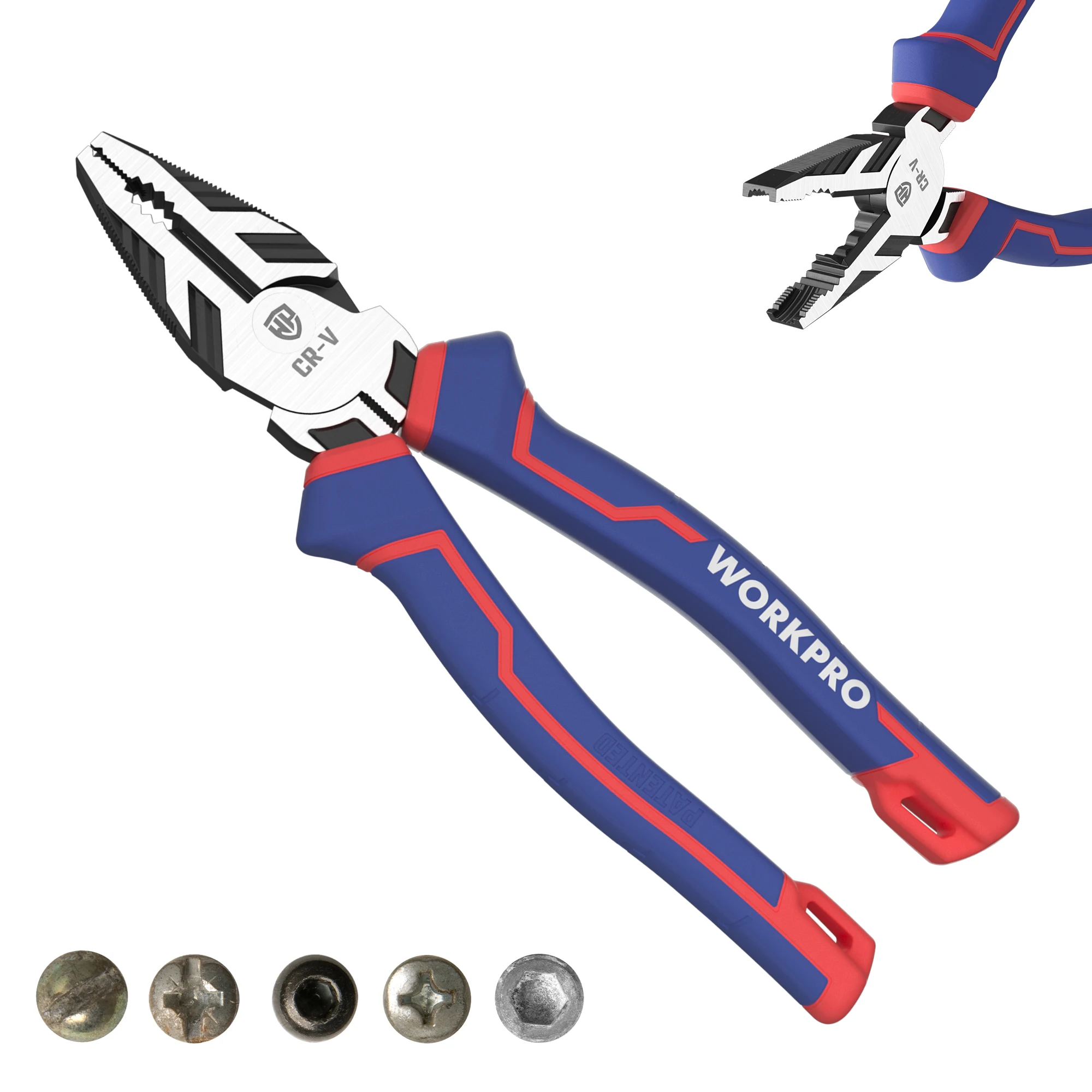 

WORKPRO 8" Linesman PRO Screw Extractor Pliers with Unique Non-slip Jaws Combination Pliers Stripped Screw Remover Tool