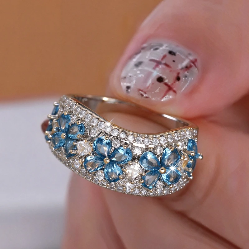 Gorgeous Dazzling Two Tone Synthetic Zirconia Elegant Promise Ring for Women Luxury Aesthetic Design Wedding Anniversary Jewelry