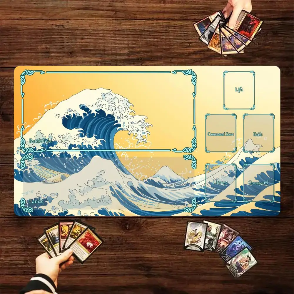 

Волшебный игровой коврик для карточек с зоной Kanagawa Art Waves дизайн mtg Playmat Настольный коврик для геймера, игровой коврик для мыши, офисный настольный коврик