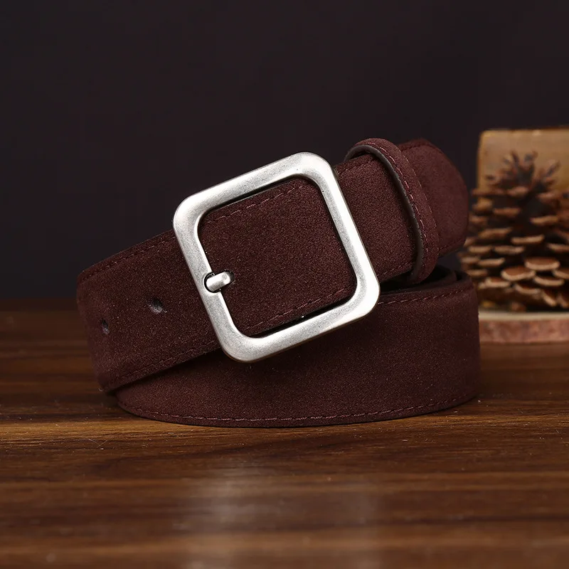 Matte simple high-end anti-suede suede belt for women hot style internet celebrity style genuine leather belt for women