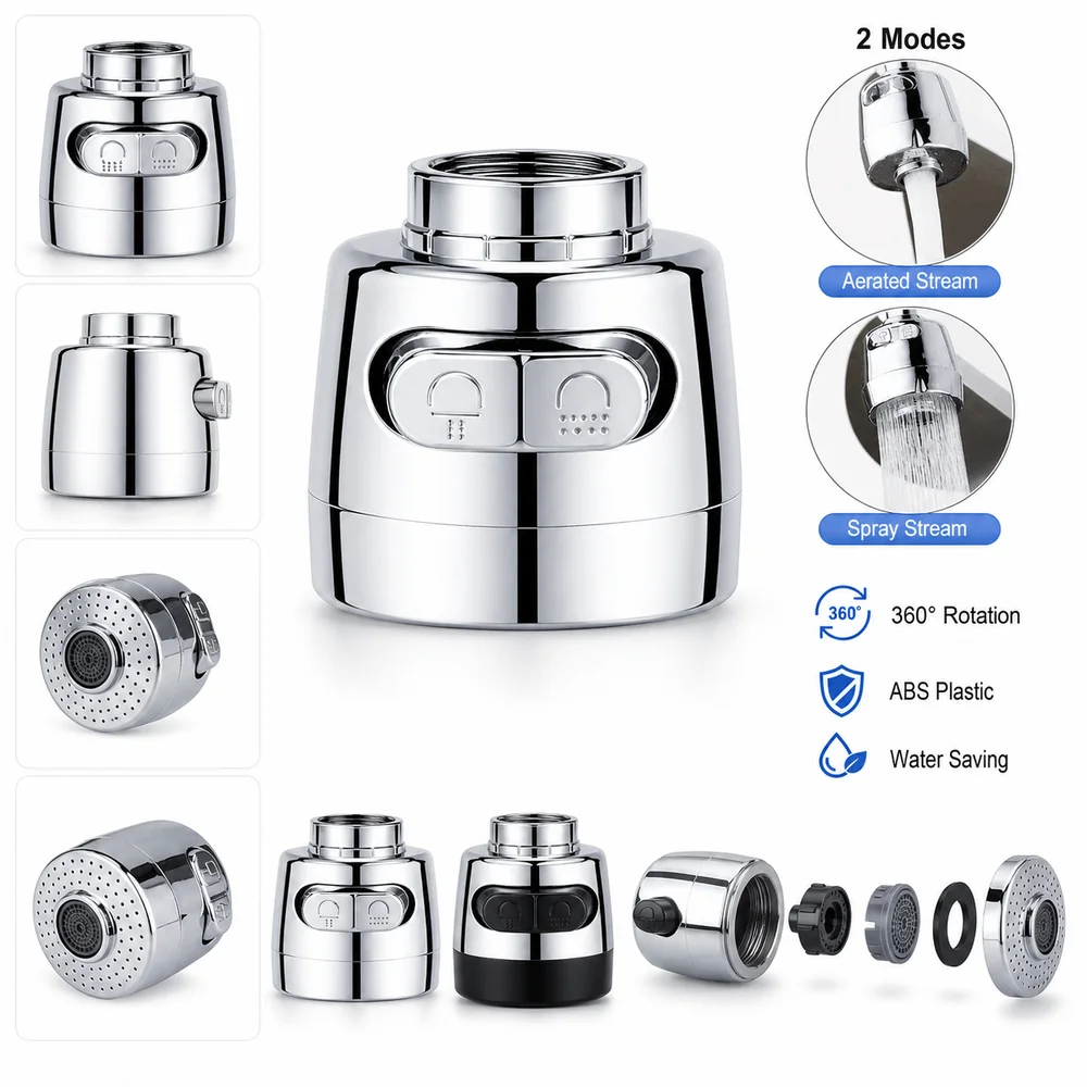 New ABS Faucet Aerator Swivel Rotating Tap Aerator Water Saving Adjustable Water Direction Water Saving Sprayer Tap Accessories