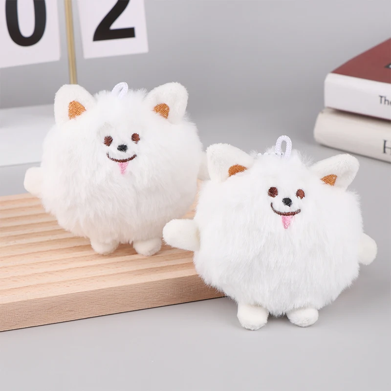 Kawaii Samoyed Plush Doll Squeak Toy Stuffed Animal Doll Keychain Plushies Toys Key Holder Bag Pendant Car Key Accessories