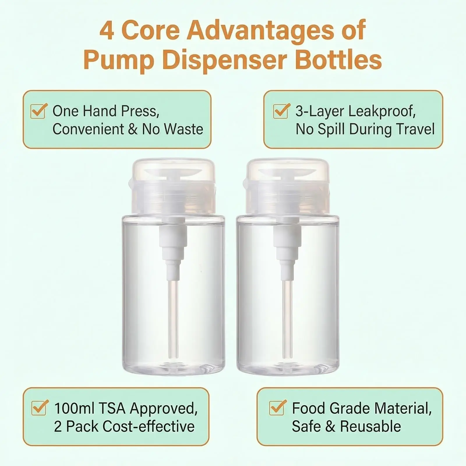 1/10Pcs 100ml Press Pump Bottle Refillable Empty Clear Dispenser Liquid Container Remover Cleaner Polish Makeup Manicure Tools