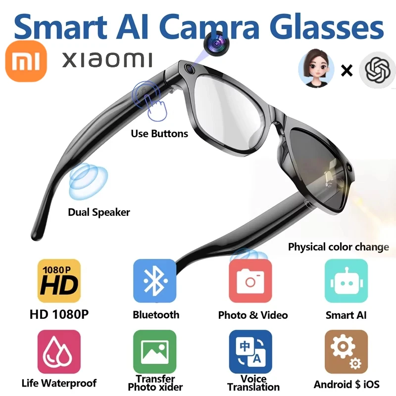Xiaomi Mijia 4K HD cambio de Color AI gafas inteligentes Chat GPT 100MP cámara Bluetooth llamada asistente de voz Control gafas inteligentes