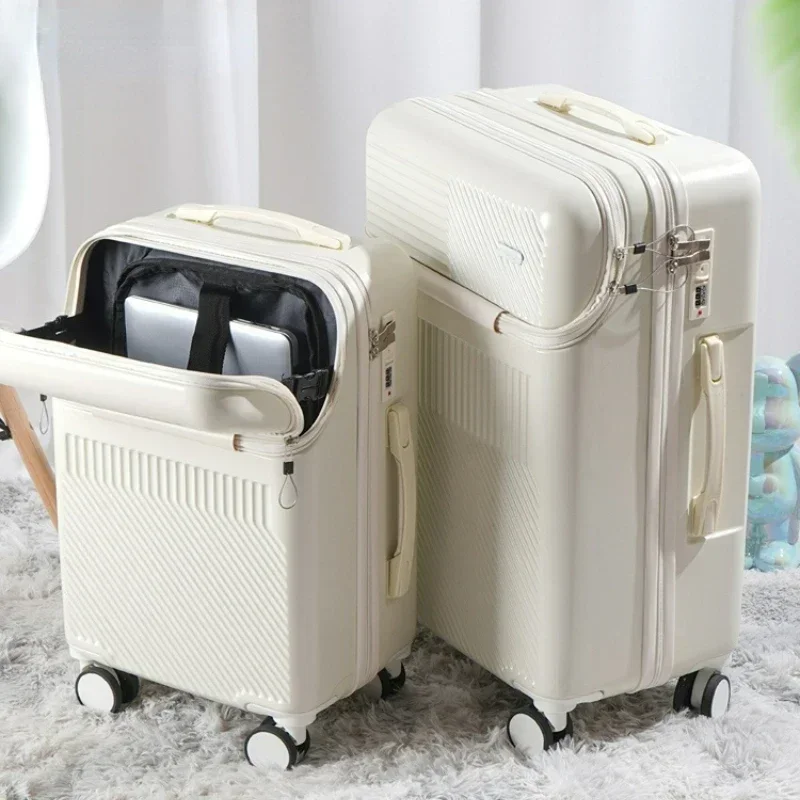 Fashion Front Opening 20 22 24 26 Inch Boarding Suitcase Travel Suitcases with Wheel ABS+PC Rolling Luggage Case with Cup Holder