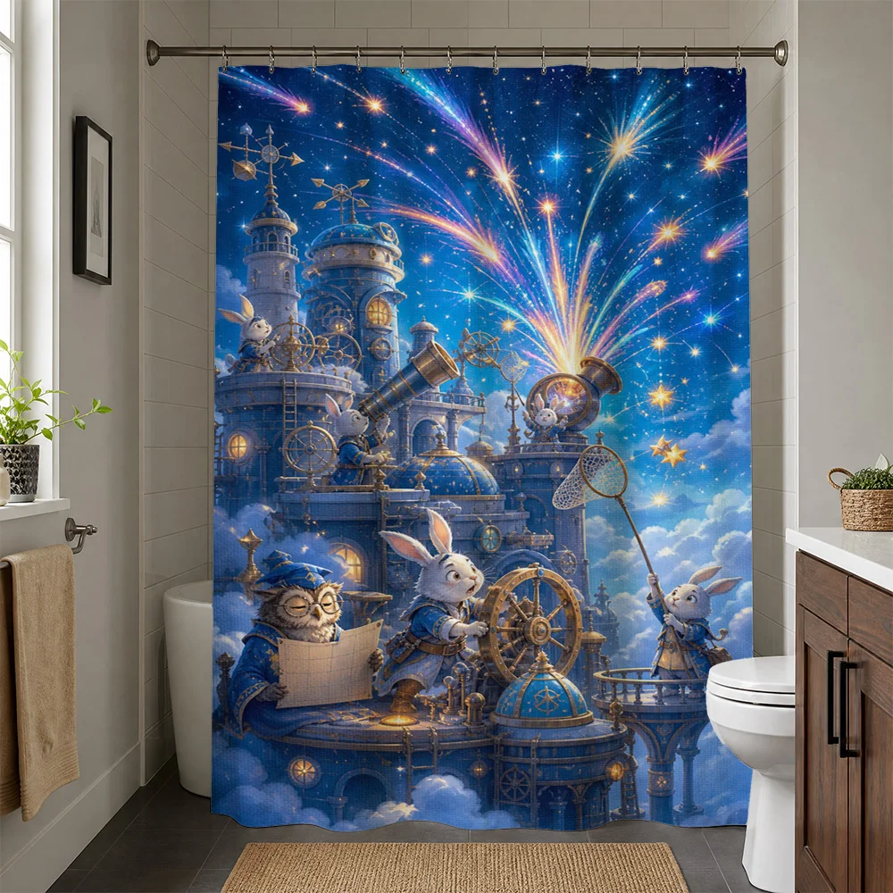 Waterproof Steampunk Shower Curtain Liner Blue Galaxy Fantasy Stars Celestial Night Sky Bathroom Decor Curtain for Modern Home