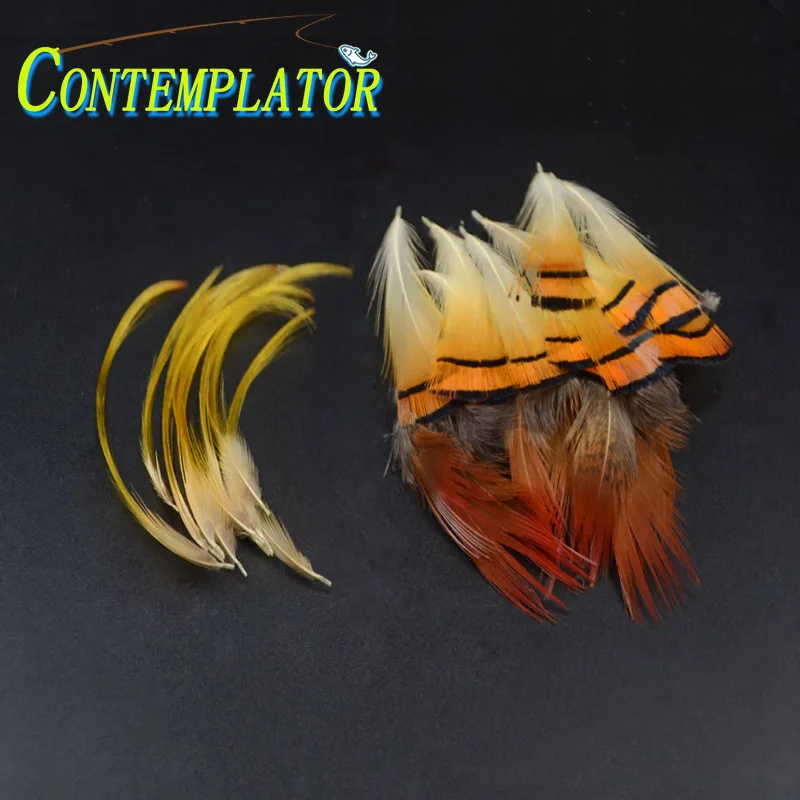CONTEMPLATOR Kit de 30 Pièces pour la Confection de Mouches, 3 Styles : Plumes de Faisan Doré Isabelle Rouge, Tippets et Crêtes Dorés pour Ninmes et Mouches Humides