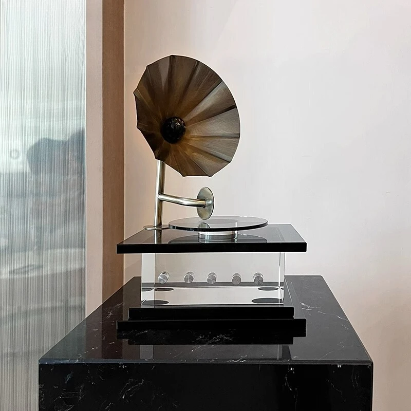 Modern simple light luxury crystal retro phonograph ornament sample room creative cd record player ornament