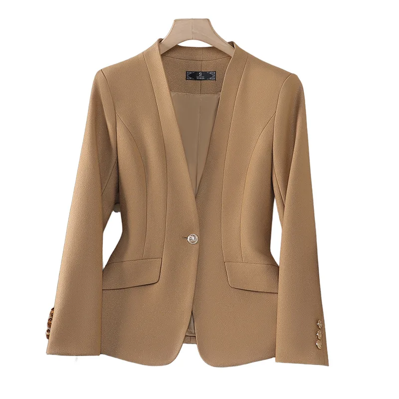 سترة متعددة الاستخدامات لربيع وخريف 2025 بدون ياقة ملابس احترافية ملابس عمل نسائية بدلة تنورة نسائية سترة معطف راقية لـ