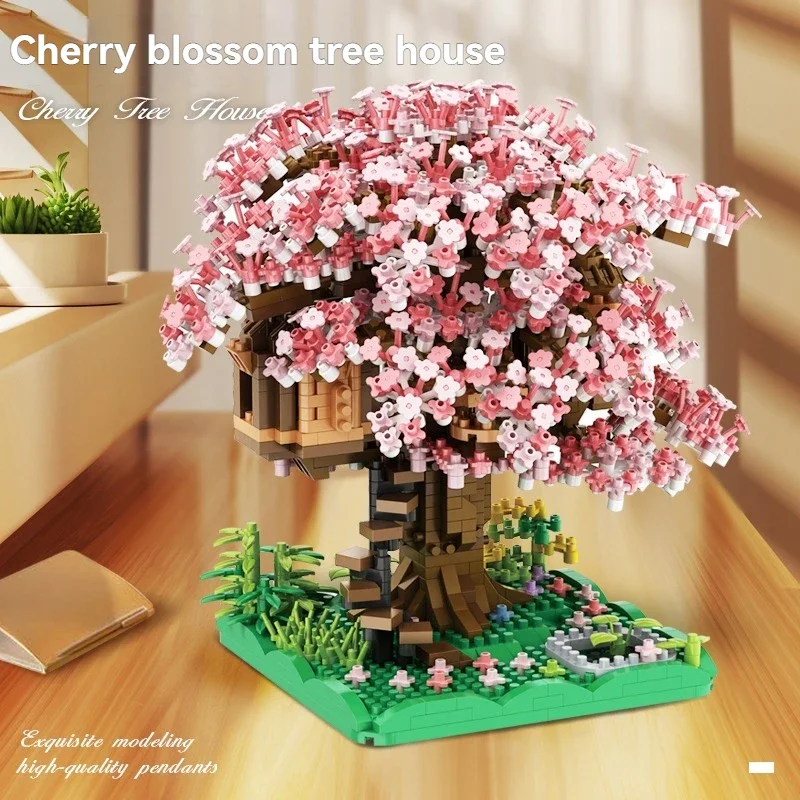 บล็อกไมโครตัวต่อรูปต้นซากุระ ชุดสร้างสรรค์สถาปัตยกรรมพืชหลากสีสัน ชุดสร้างแบบจำลอง 3 มิติ ของตกแต่ง DIY ของขวัญคริสต์มาส สำหรับผู้ใหญ่และเด็ก