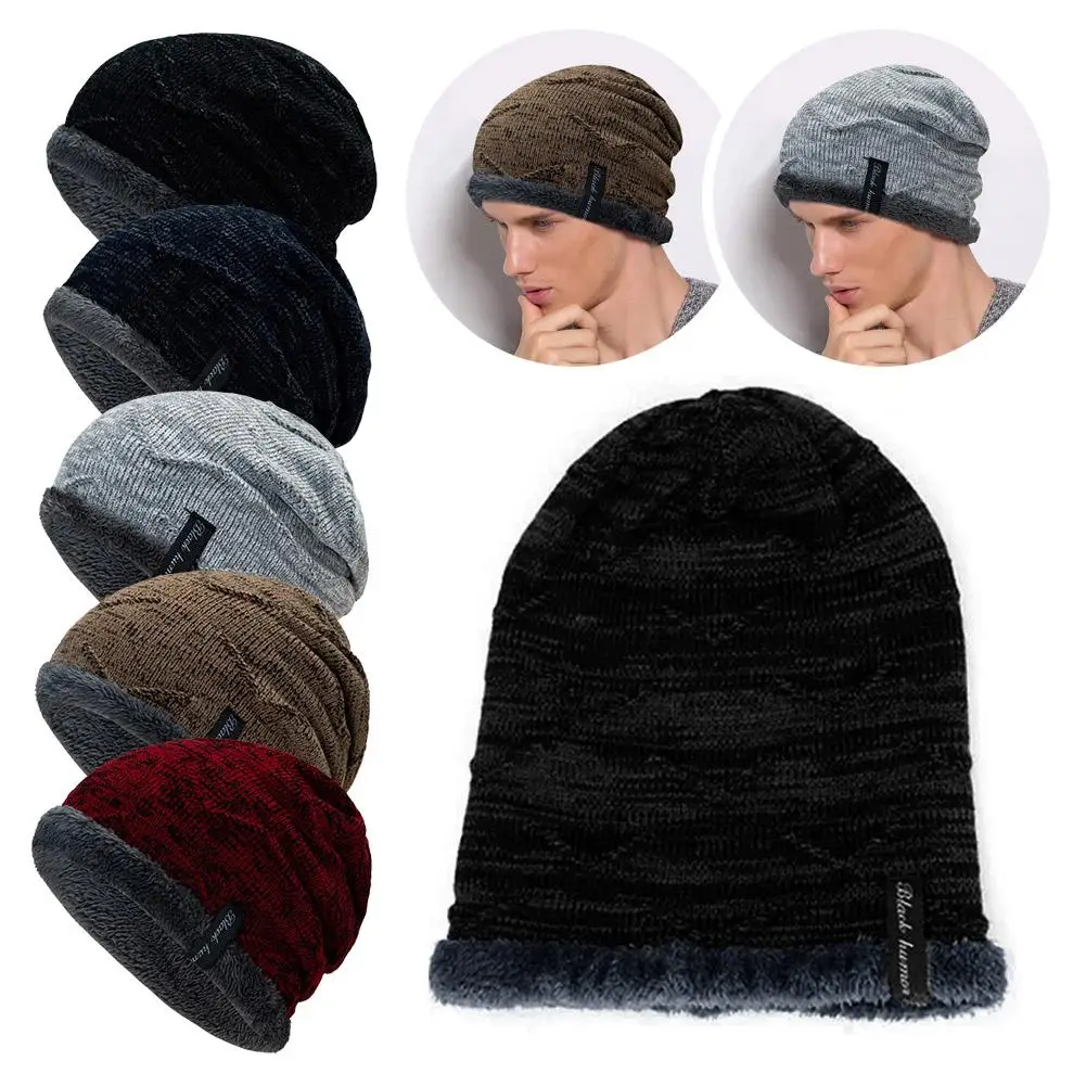 Mens Winter Slouchy Baggy Beanie Cap Hat fleece Lined Ski Warm Cap Hat Knit Cable Winter Wool G4C3