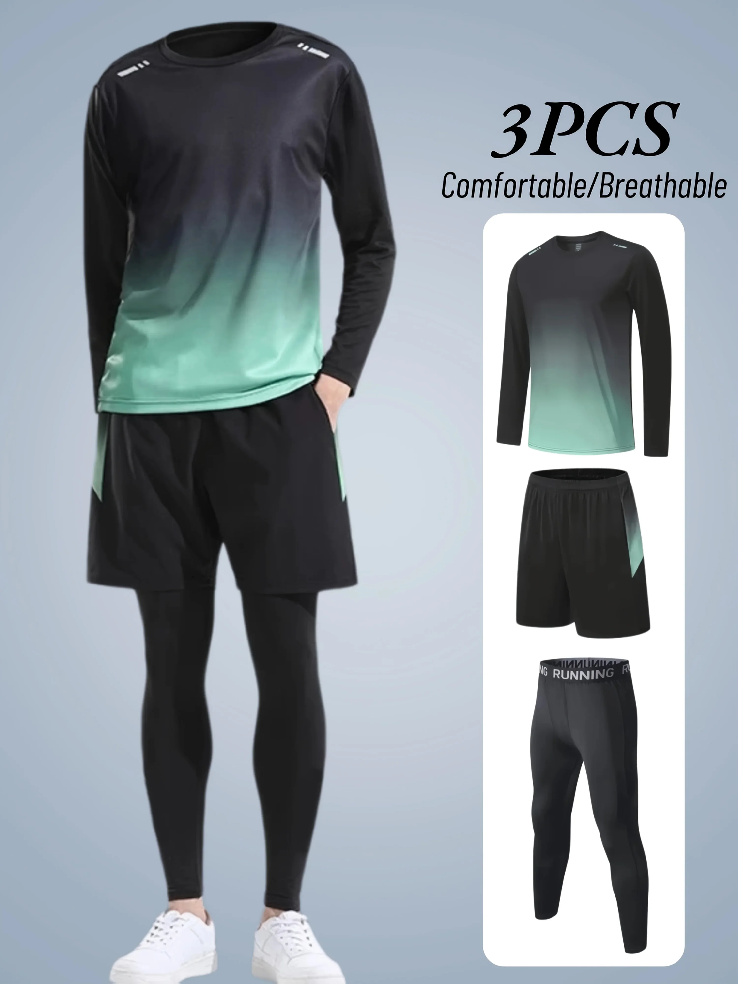 

Men's tight-fitting suits, sportswear, quick-drying fitness wear, gym running and daily training, soft, breathable and elastic
