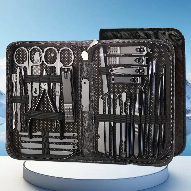 32pcs Professional Manicure Set, Stainless Steel Nail Care Tools Kit with Oil-Free Cuticle Pusher, Nail File, Nail Clippers, and